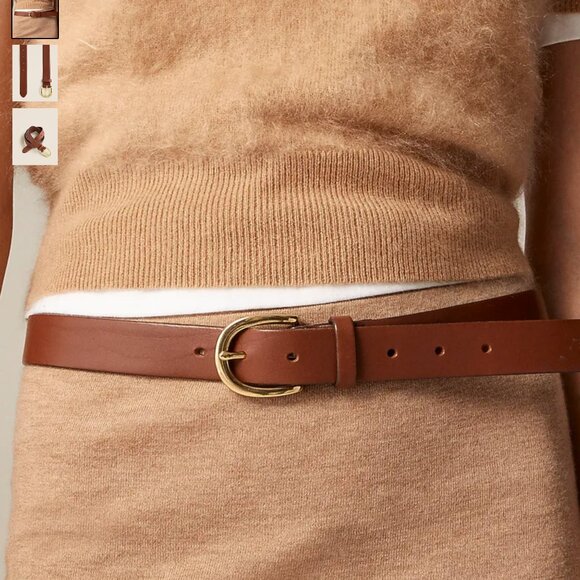 J. Crew Classic Belt in Italian Brown Leather with Gold Hook Size Large - Picture 1 of 9